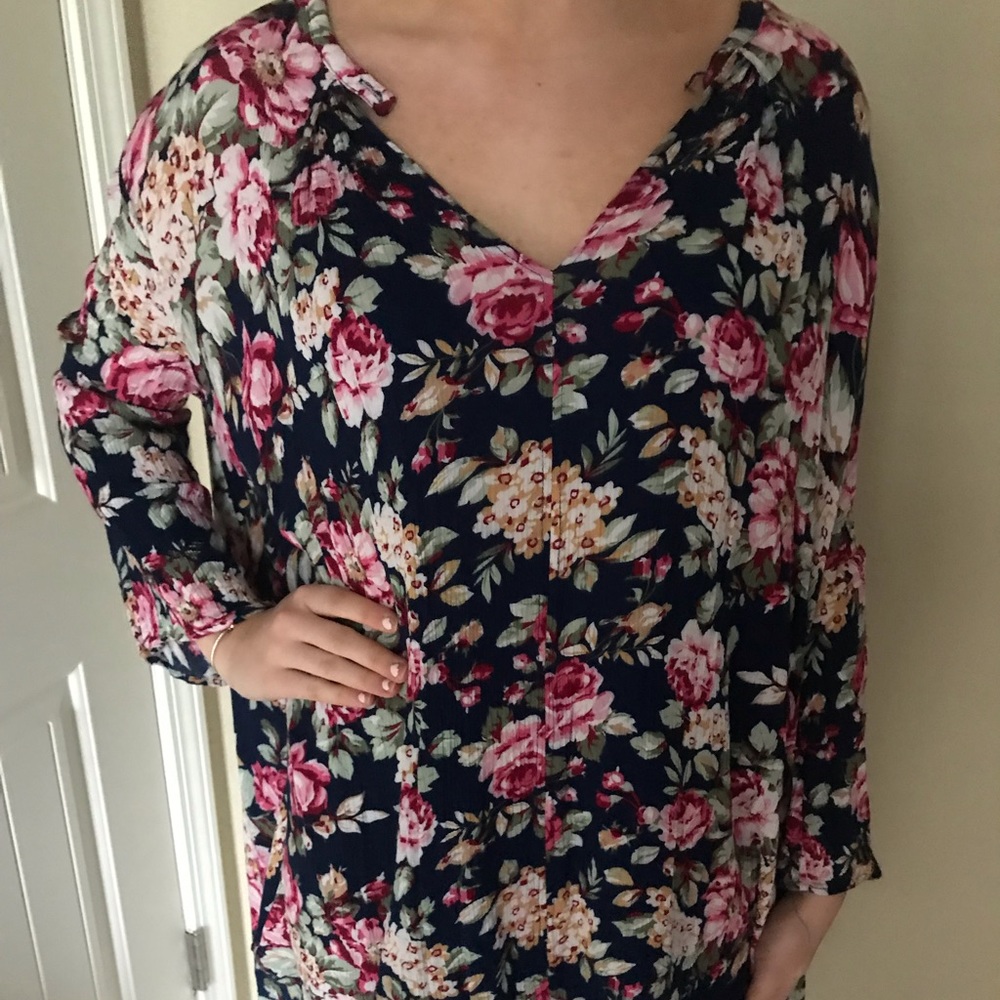 Navy blue floral blouse